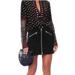 Rag & Bone Racer Black Velvet Front Zip Moto Skirt Black